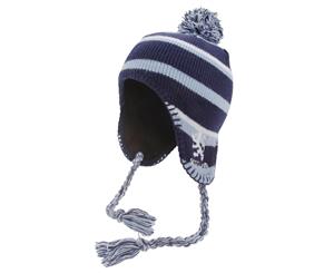 Scotland Childrens/Kids Boys Peruvian Hat With Tassles And Lion Motif (Navy/Blue/White) - HA423