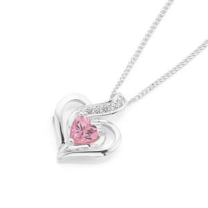 Silver Pink CZ Heart Pendant