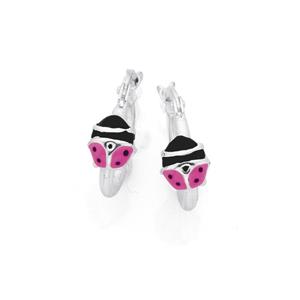 Silver Pink Ladybird Hoop Earrings