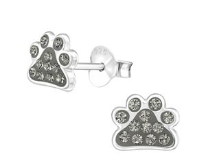 Sterling Silver Kids Paw Black Diamond Stud earrrings made with Swarovski Crystal