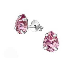 Sterling Silver Pear Antique Pink Stud earrrings made with Swarovski Crystal