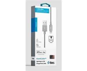 TTEC AlumiCable 120cm MFi-Certified Aluminum Finish & Double Nylon Braided Lightning Cable - Grey