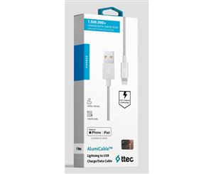 TTEC AlumiCable 120cm MFi-Certified Aluminum Finish & Double Nylon Braided Lightning Cable - Silver