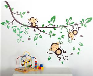 Three Little Monkeys Swinging On A Branch Wall Decal