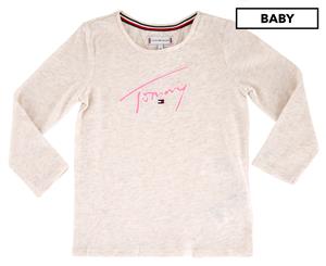 Tommy Hilfiger Baby Girls' Tommy Signature Long Sleeve Tee / T-Shirt / Tshirt - Eggnog Heather