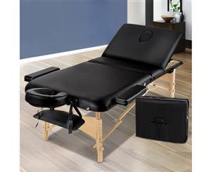 Zenses 75CM Wide Wooden Portable Massage Table 3 Fold Beauty Bed Therapy Waxing BLACK