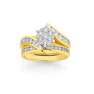 18ct Gold Diamond Cluster Bridal Set
