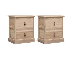 2x Nightstand Paulownia Wood 2 Drawers Bedside Cabinet Couch Side Table