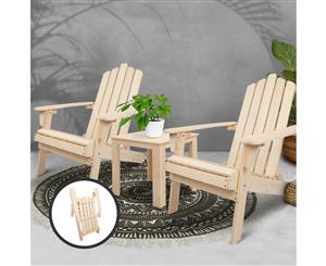 3pc Outdoor Chair and Table Set Beach Chairs Wooden Adirondack Gardeon Lounge Patio Graden Furniture