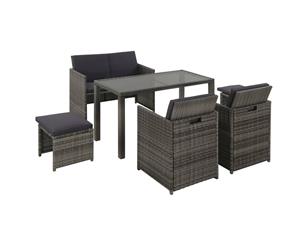6 Pieces Outdoor Dining Set with Cushions Poly Rattan Grey Lounge Set
