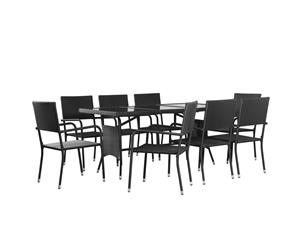 9 Pieces Outdoor Dining Set Poly Rattan Black 8 Chairs and 1 Table