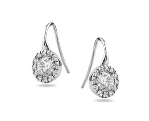 925 Sterling Silver Crystal Halo Drop Earrings - Yellow Gold Plate