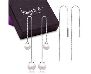.925 Threader Earrings Set-Silver/White