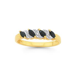 9ct Gold Sapphire & Diamond Marquise Cut Ring