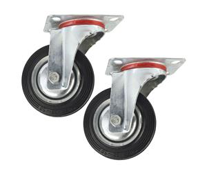 AB Tools 4" (100mm) Rubber Swivel Castor Wheels Trolley Furniture Caster (2 Pack) CST04