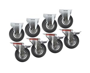 AB Tools 6" (150mm) Rubber Fixed and Swivel With Brake Castor Wheels (8 Pack) CST09_011