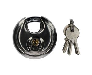 AB Tools 70mm Disc Padlock Security Shed Gate Lock Round Circle Steel Brass Lock