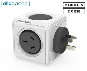 Allocacoc 2-Outlet Original PowerCube w/ USB - Grey