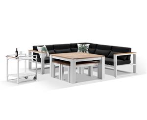 Balmoral Outdoor Aluminium Lounge And Dining Setting With Bar Cart - Outdoor Aluminium Lounges - White with Denim Grey