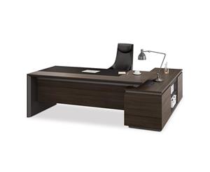 Carter Executive Office Desk + Right Return - 220cm - Coffee + Charcoal
