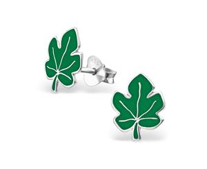 Children Sterling Silver Clover Green Leaf Earrings