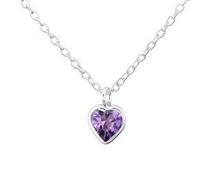 Childrens Sterling Silver and Crystal Amethyst Heart Necklace