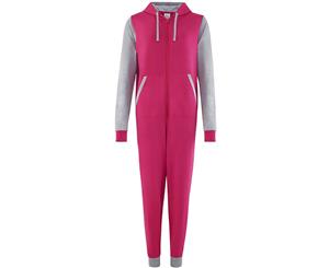 Comfy Co Adults Unisex Two Tone Contrast All-In-One Onesie (Hot Pink/Heather Grey) - RW5314