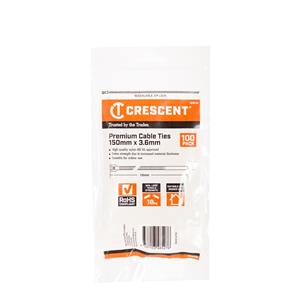 Crescent 150 x 3.6mm Natural Cable Ties - 100 Pack