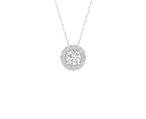 De Couer 9KT White Gold Round Diamond Halo Pendant Necklace (1/6CT TDW H-I Color I2 Clarity)