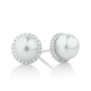 Earrings with 0.26 Carat TW of Diamonds & a Cultured Freshwater Pearl in 10ct White Gold