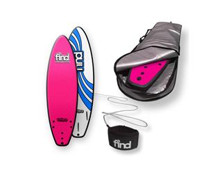 FIND 6Ɔ" TuffPro Thruster PINK Soft Surfboard Softboard + Cover + Leash Package - Pink