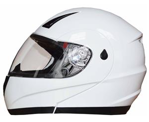 Full Face Modular Flip Up Front Motorcycle Helmet White AS/NZS1698