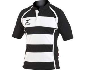 Gilbert Rugby Boys Xact Match Polyester Breathable Shirt - Black/ White Hoops