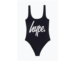 Hype Black Script Kids Girls Swimsuit - Black