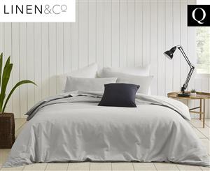 Linen & Co Portland Cotton Linen Queen Bed Quilt Cover Set - Silver