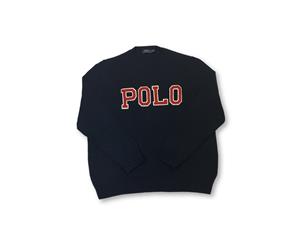 Men's Ralph Lauren Polo Knitwear In Navy With Red Brand Logo