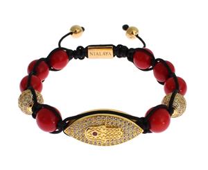 Nialaya Women Cz Red Coral Gold 925 Silver Bracelet