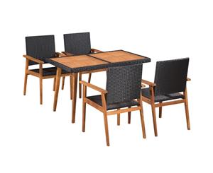 Outdoor Dining Set 5 Piece Poly Rattan Black and Brown Table Chairs