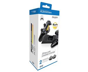 PDP Energizer 2X Extra Life Charge System For PS4 Officoally Licensed By Energizer 2x Energizer PS4 Recharger Packs Included. Up to 16 Hours Game P