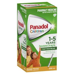 Panadol Children 1-5 Years Suspension Fever & Pain Relief Orange Flavour 200mL