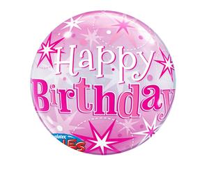 Qualatex 22 Inch Happy Birthday Pink Starburst Bubble Balloon (Pink) - SG8734