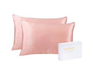 Royal Comfort Silk Pillow Cases & Goose Feather Pillow Pack Blush