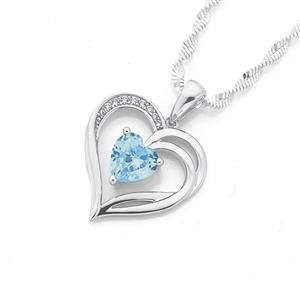 Silver Blue CZ Open Fancy Heart Pendant
