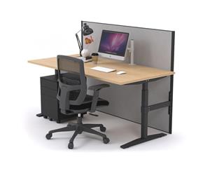 Single Sided Electric T Sit Stand Workstation - Black Frame [1600L x 800W] - maple city fabric