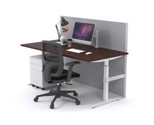 Single Sided Electric T Sit Stand Workstation - White Frame [1200L x 800W] - wenge city fabric