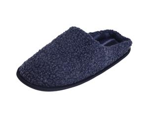 Slumberzzz Mens Fleece Slippers With Tartan Lining And Rubber Sole (Navy) - SL703