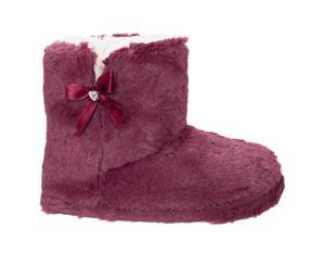 Slumberzzz Womens/Ladies Bow Lined Boot Slippers (Burgundy) - SL724