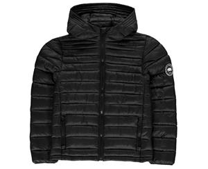 SoulCal Boys Micro Bubble Hooded Jacket Coat Top Junior - Black Zipped Fastening - Black
