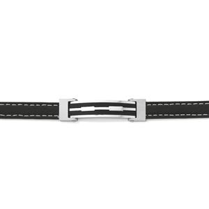 Stainless Steel Stitched Leather Fancy Bar Bracelet
