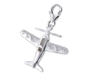 Sterling Silver Cubic Zirconia Plane Clip on Charm